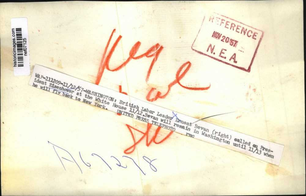 1957 Press Photo Dwight Eisenhower Visited by British Labor Leader Ernest Bevan