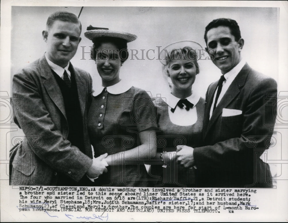1955 Press Photo Double Wedding of Brother & Sister Marrying Other Siblings