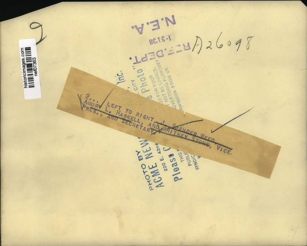 1938 Press Photo J.Spencer Weed, Amor L. Haskell and Whitney Stone - nef07363