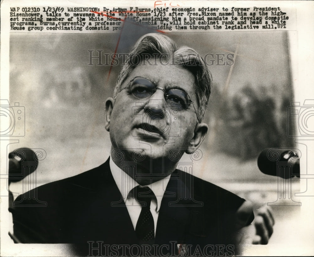 1969 Press Photo Dr.Arthur F. Burns Chief Economic Adviser to Pres.Eisenhower