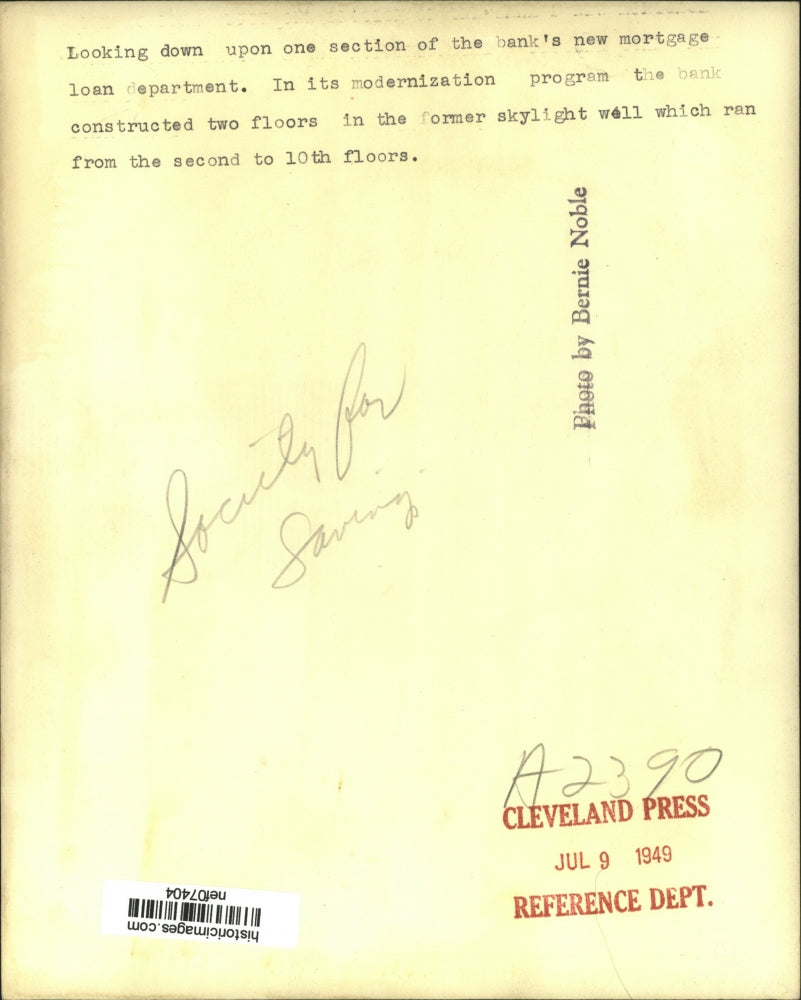 1949 Press Photo Society for Saving Bank Mortgage Loan Department, Ohio