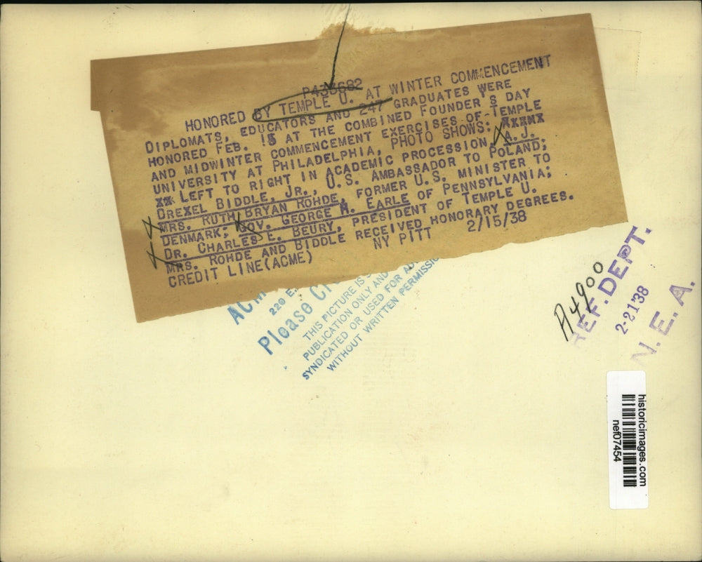 1938 Press Photo Honorees at Philadelphia Temple University Commencement