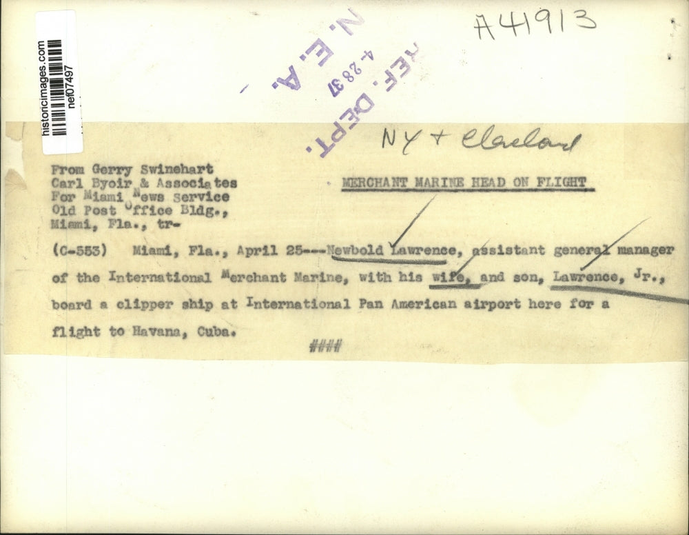 1937 Press Photo Merchant Marine Boards Clipper Ship For Cuba - nef07497