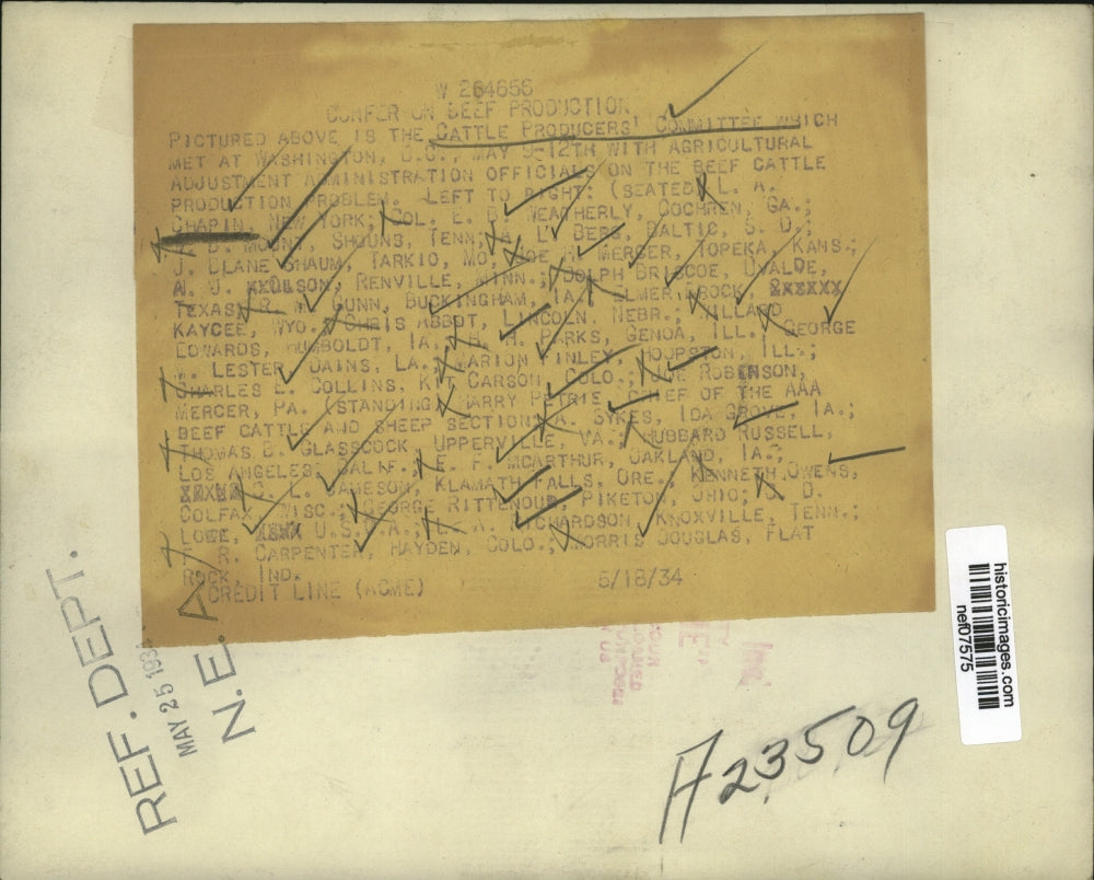 1934 Press Photo Cattle Producers Committee on the Beef Production Problem