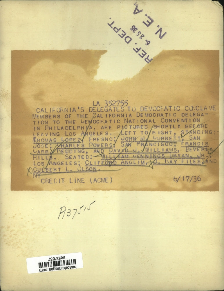 1936 Press Photo California's Delegates to Democratic Conclave - nef07837