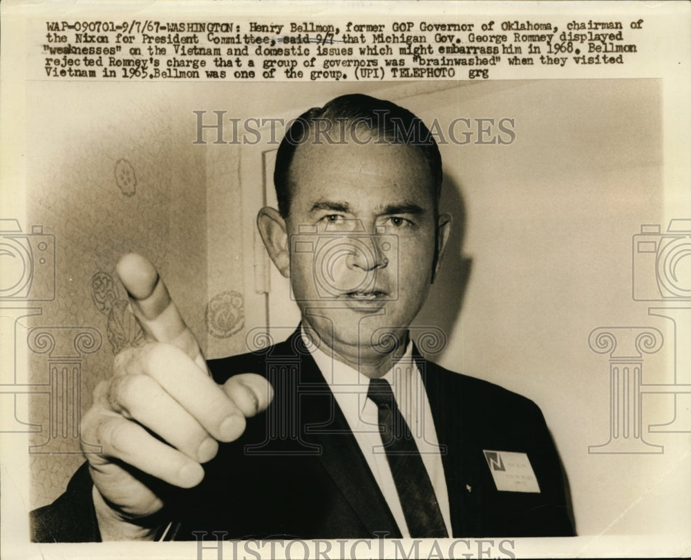 1967 Press Photo Former OK Gov., Henry Bellmon, Chairman of Nixon for President- Historic Images