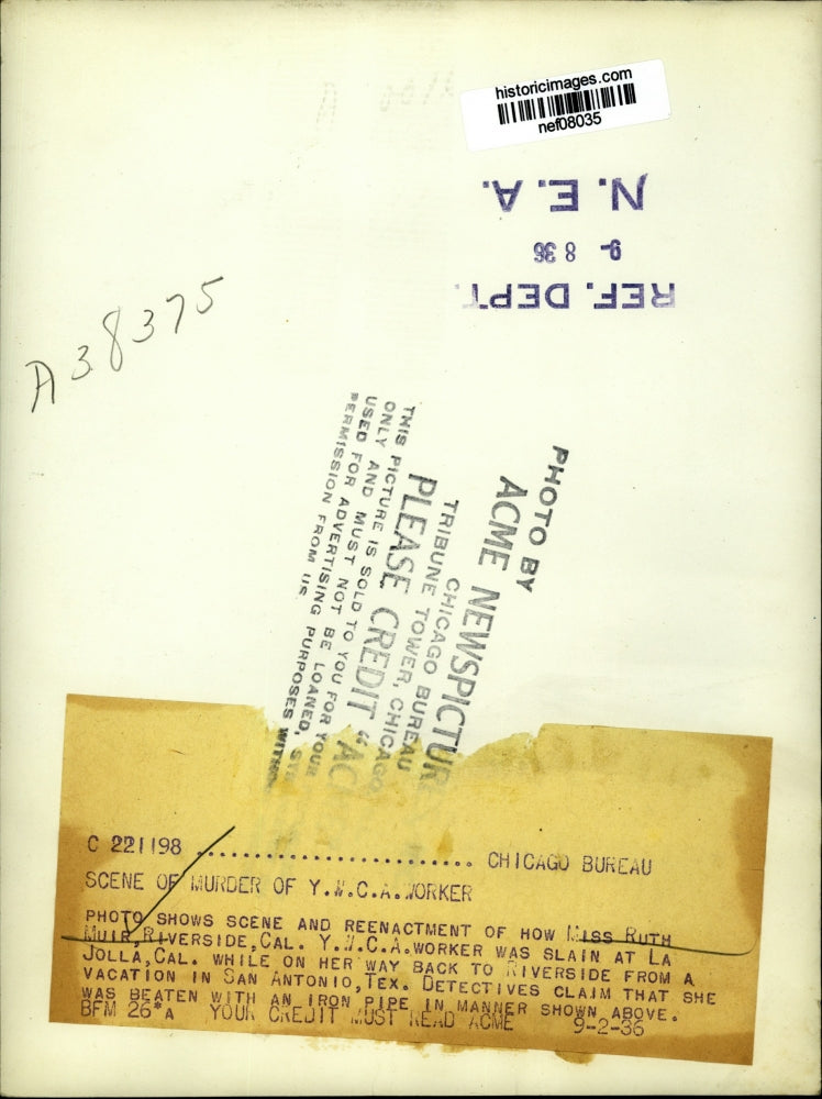 1936 Press Photo Scene and Reenactment of the slain of Ruth Muir - nef08035