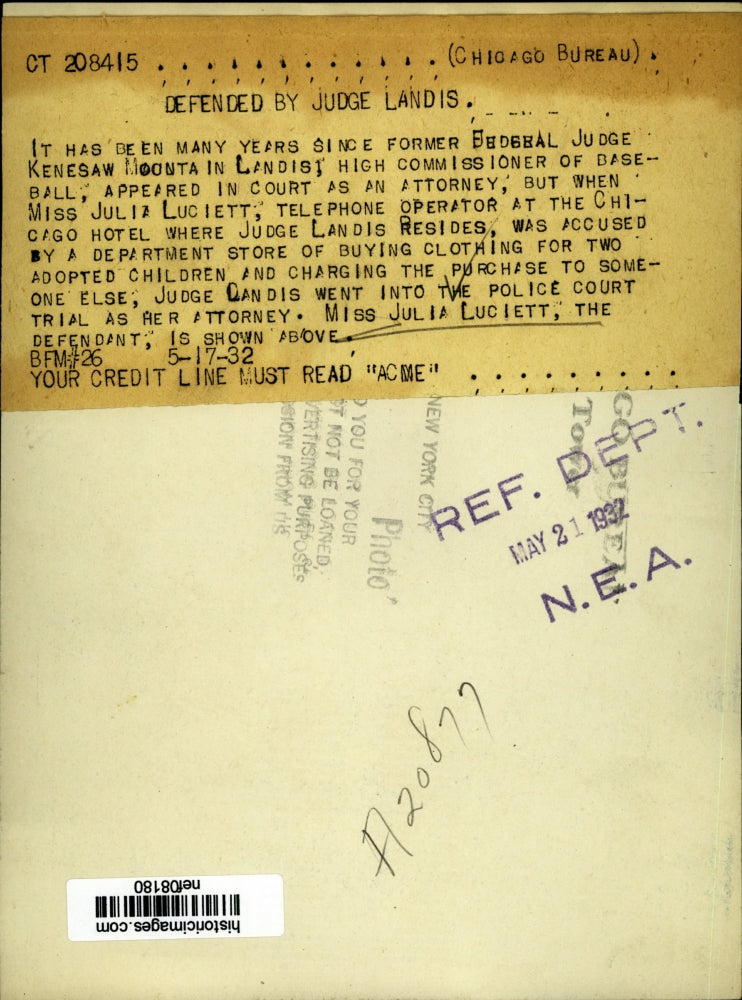 1932 Press Photo Julia Luciett accused of charging purchase to another person