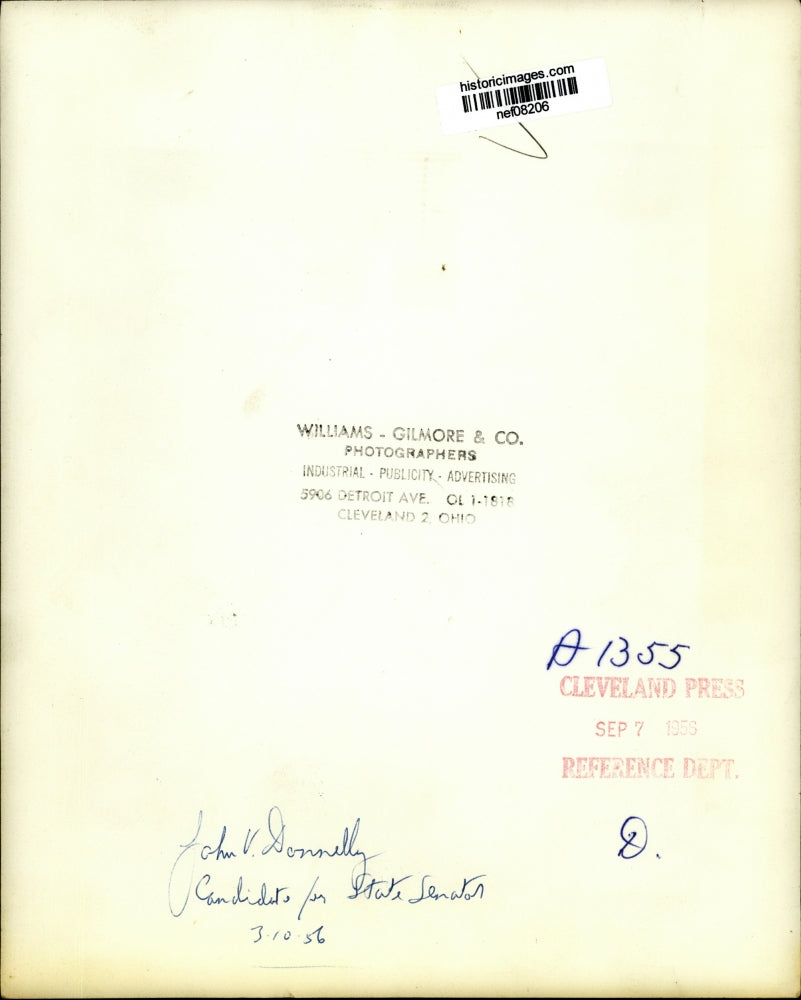 1956 Press Photo John V. Donnelly Candidate for State Senator - nef08206