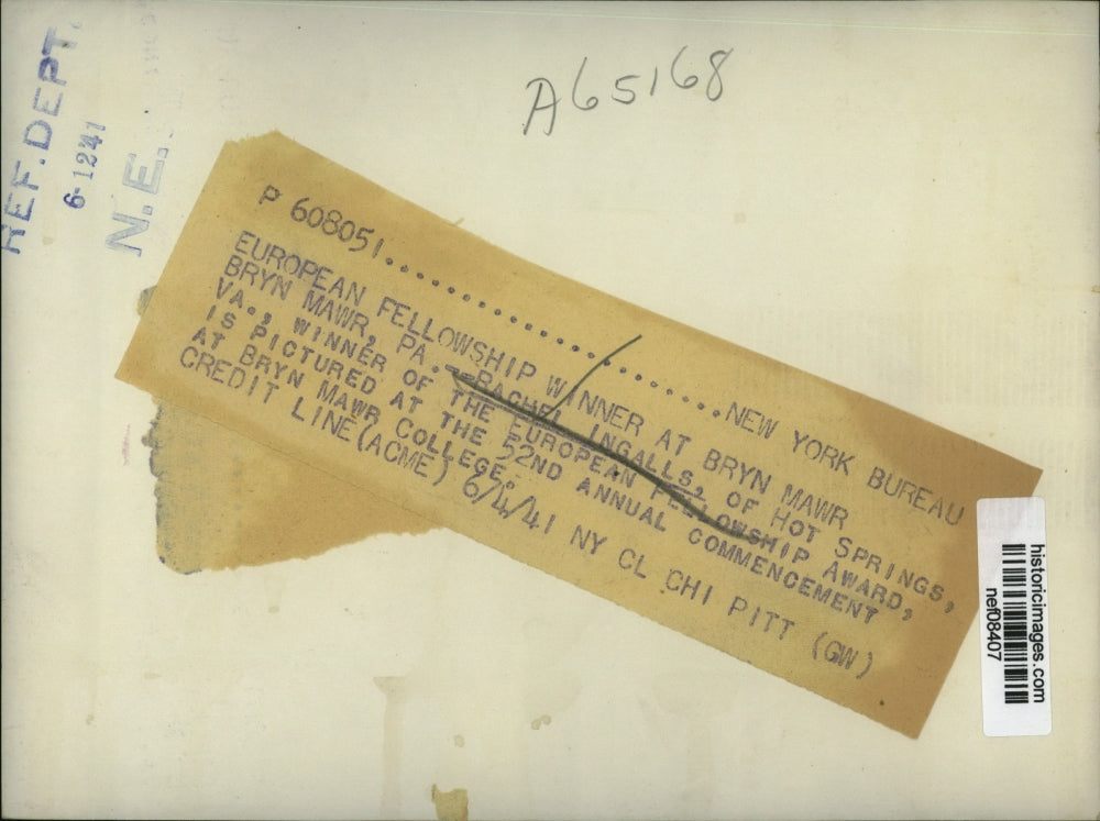 1941 Press Photo European Fellowship Winner Student at Bryn Mawr College