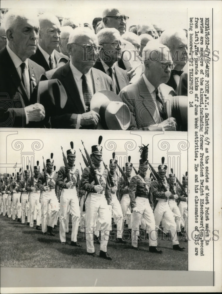 1965 Press Photo Pres. Eisenhower Among 1915 Alumni Saluted by West Point Cadets