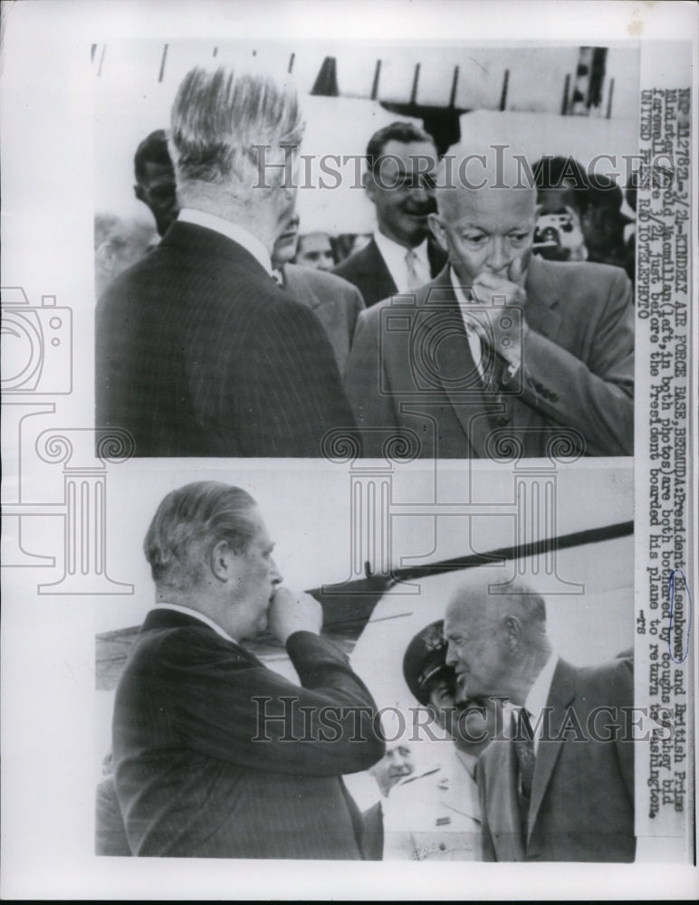 1957 Press Photo Eisenhower and MacMillian bothered by coughs - nef08756- Historic Images