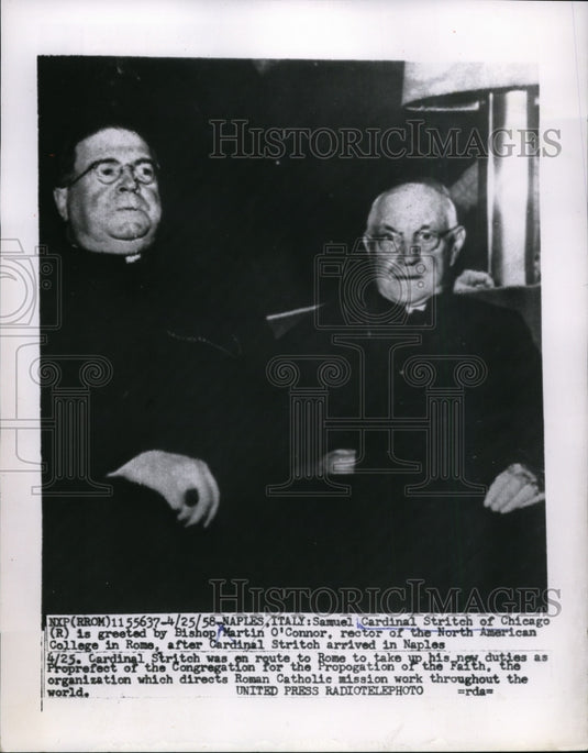 1958 Press Photo Samuel Cardinal Stritch of Chicago and Bishop Martin O'Connor
