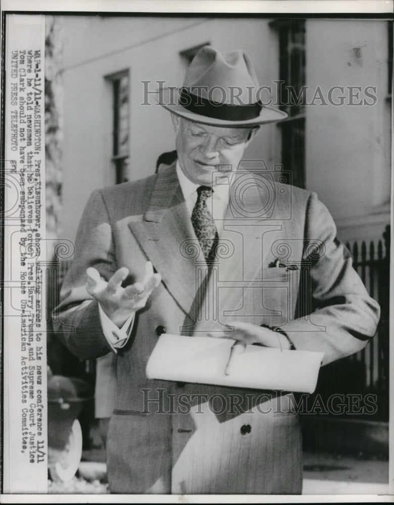 Load image into Gallery viewer, 1953 Press Photo President Eisenhower walking across to his news conference
