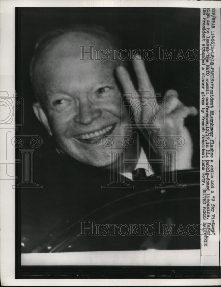 1957 Press Photo President Eisenhower In Paris Leaving NATO Summit Conference