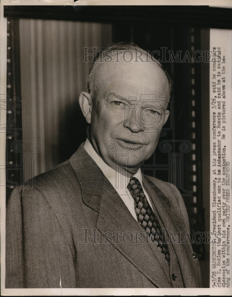 1953 Press Photo Eisenhower at his press conference over Ambassador to Russia