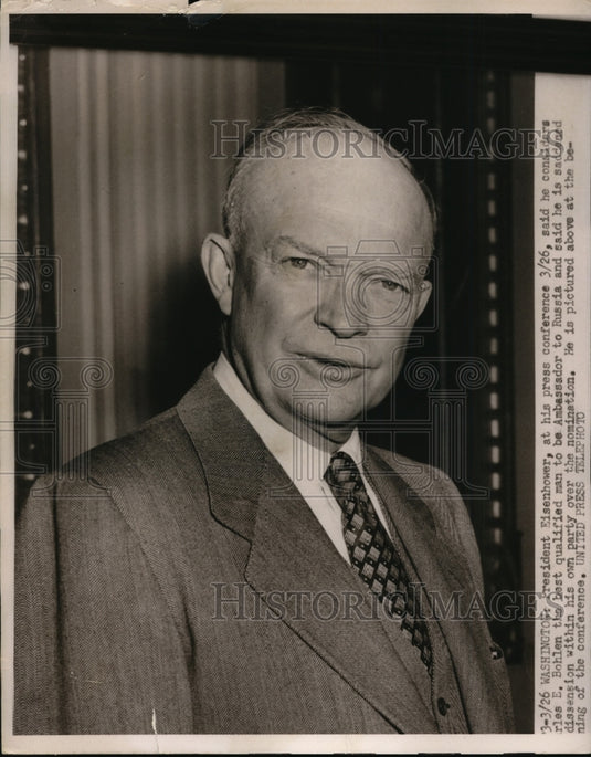 1953 Press Photo Eisenhower at his press conference over Ambassador to Russia