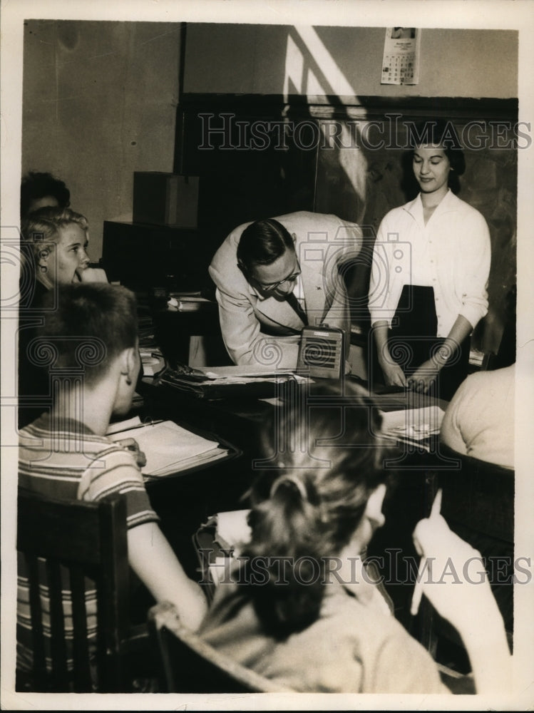 1956 Press Photo Junior High School Student Attends Classes Via a Two-Way System