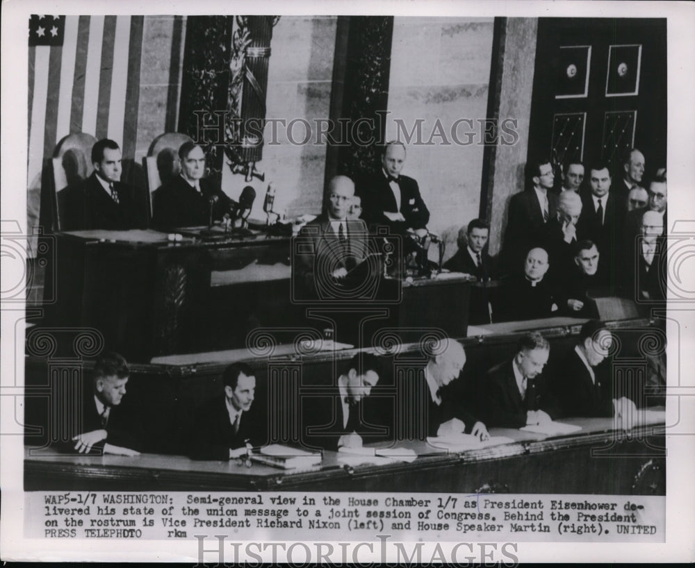 1954 Press Photo View of House Chamber as Pres Eisenhower delivers Union Message