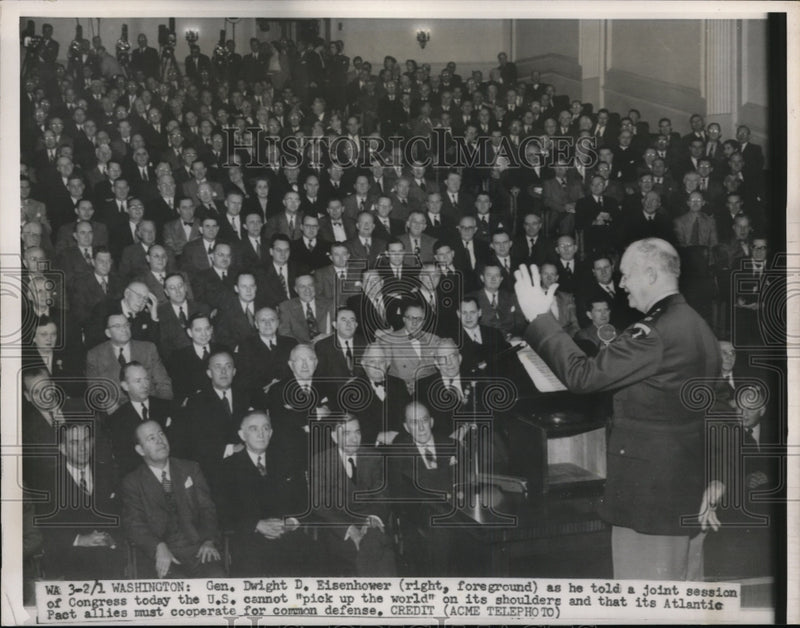 Load image into Gallery viewer, 1951 Press Photo Gen Eisenhower Tells Congress U.S. Cannot Pick Up The World

