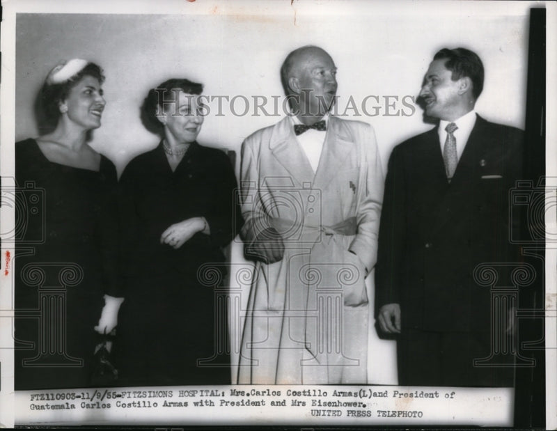 Load image into Gallery viewer, 1955 Press Photo Pres and Mrs Eisenhower With Pres Quatemala C. Armas And Wife
