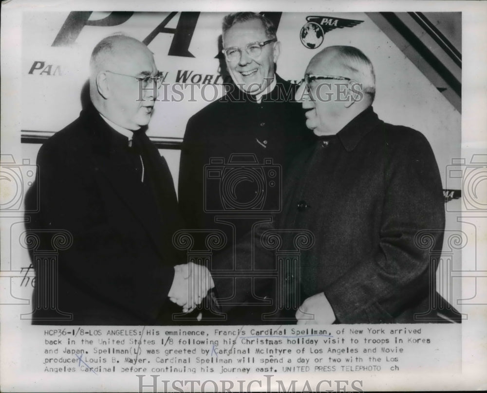 1954 Press Photo Francis Cardinal Spellman arrived in United States - nef10243