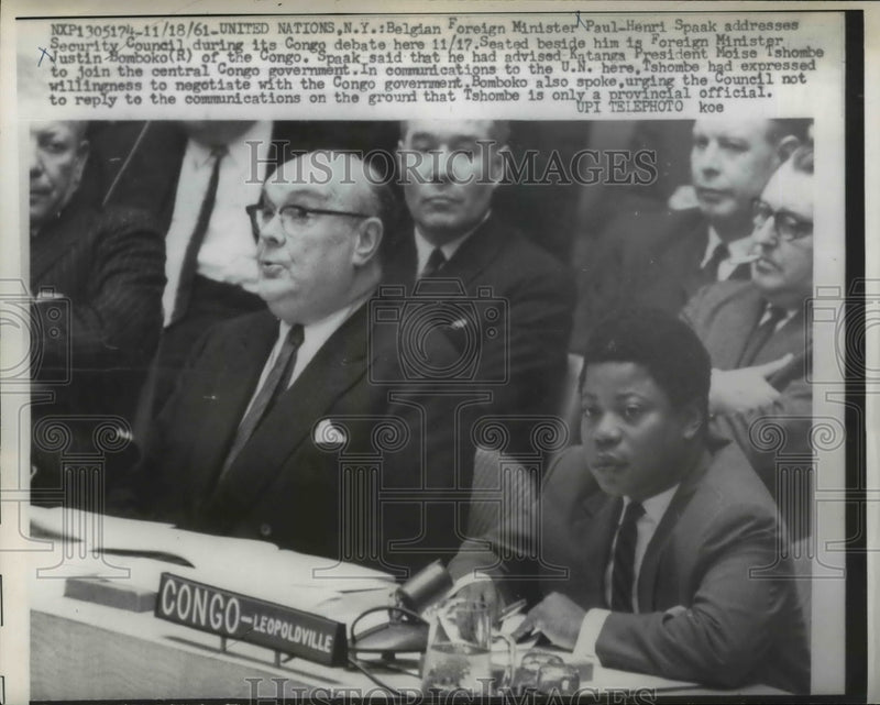 Load image into Gallery viewer, 1961 Press Photo Paul Henri Spaak,Belgian Foreign Minister address at U.N.
