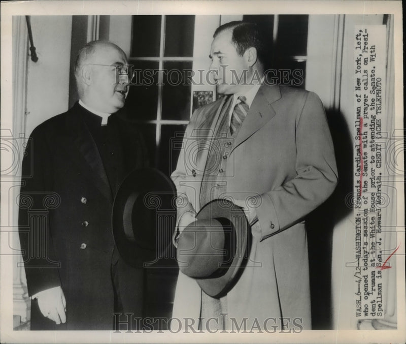 Load image into Gallery viewer, 1949 Press Photo Francis Cardinal Spellman chat with Sen.J.Howard McGrath
