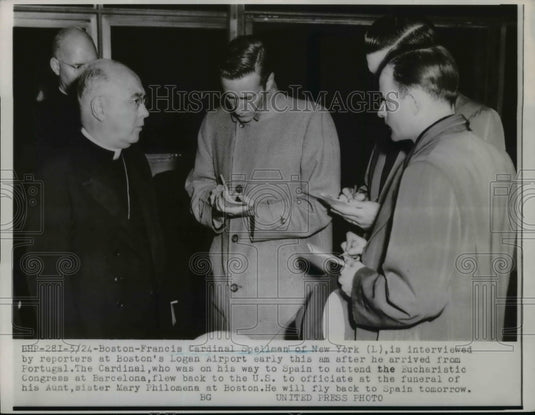 1952 Press Photo Francis Cardinal Spellman of N.Y interviewed with reporters