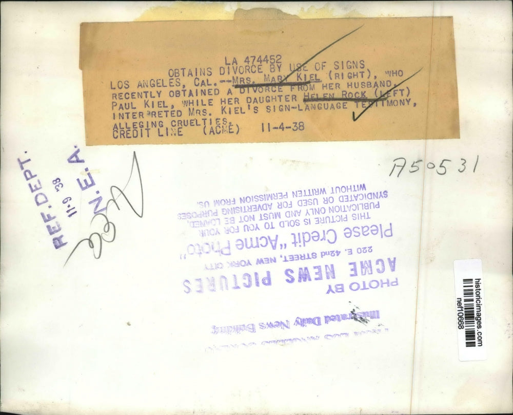 1938 Press Photo Obtains Divorce By Using Sign Language - nef10668