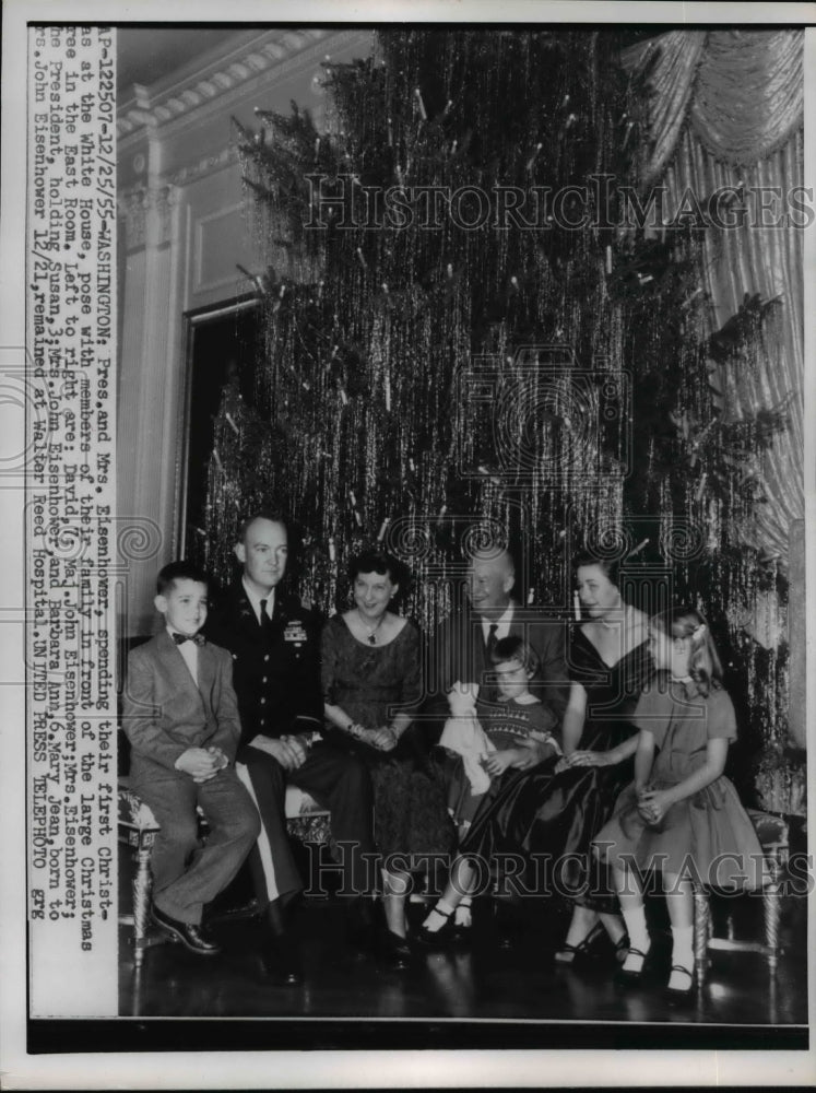 Load image into Gallery viewer, 1955 Press Photo Pres. and Mrs. Eisenhower with their family at the White House
