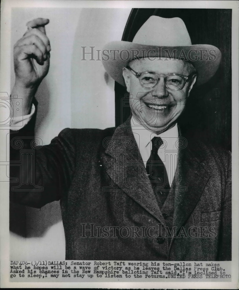 1952 Press Photo Sen.Robert A. Taft from Ohio wears his ten-gallon hat
