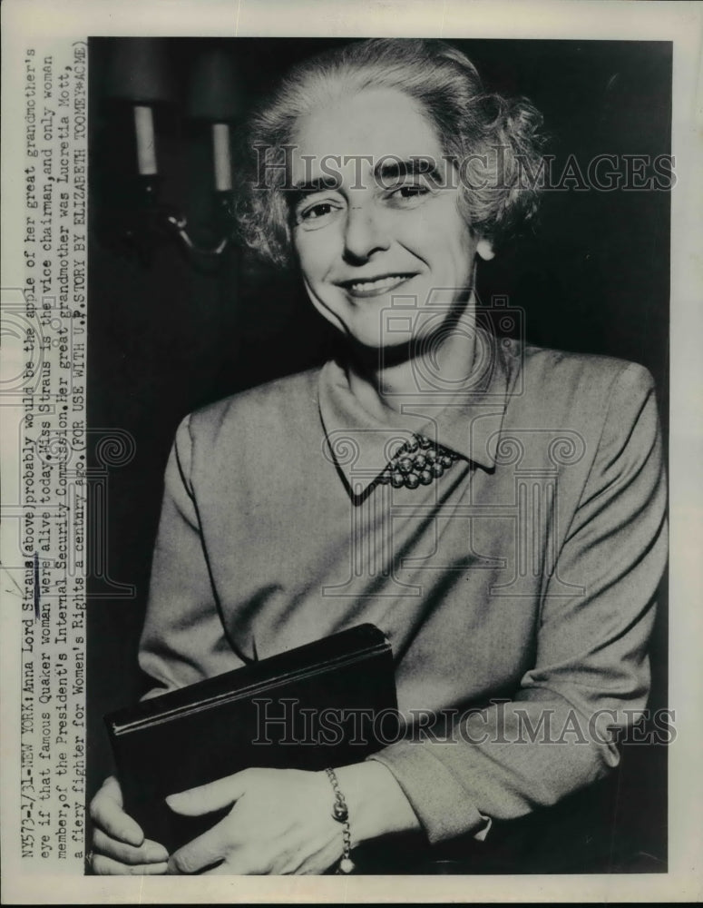 1951 Press Photo A.L. Straus Vice Chairman Only Lady Member of Pres Internal Sec- Historic Images