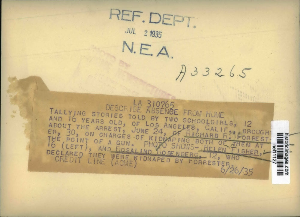 1935 Press Photo Stories Told By Two Girls Brought About the Arrest of Kidnapper