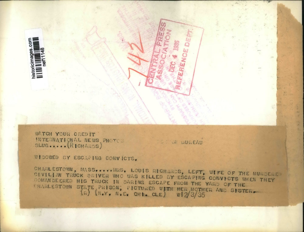 1935 Press Photo Mrs L Richards Wife Of Murdered Driver Was Killed Escaping