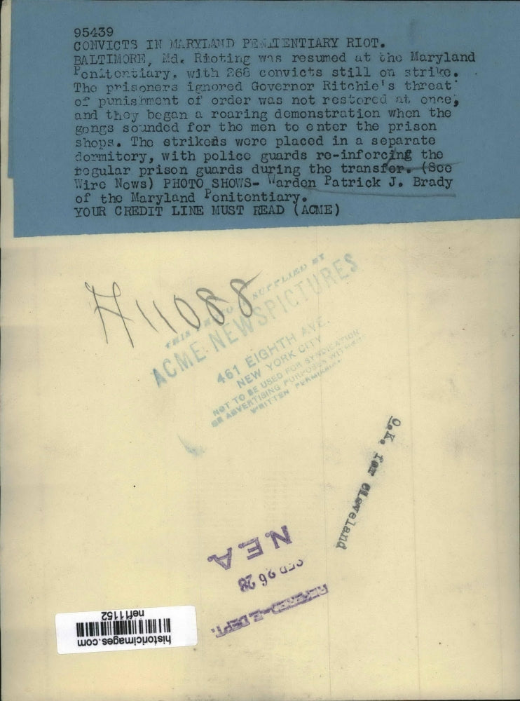 1928 Press Photo Rioting Resumed At Maryland Prison With 268 Inmates On Strike