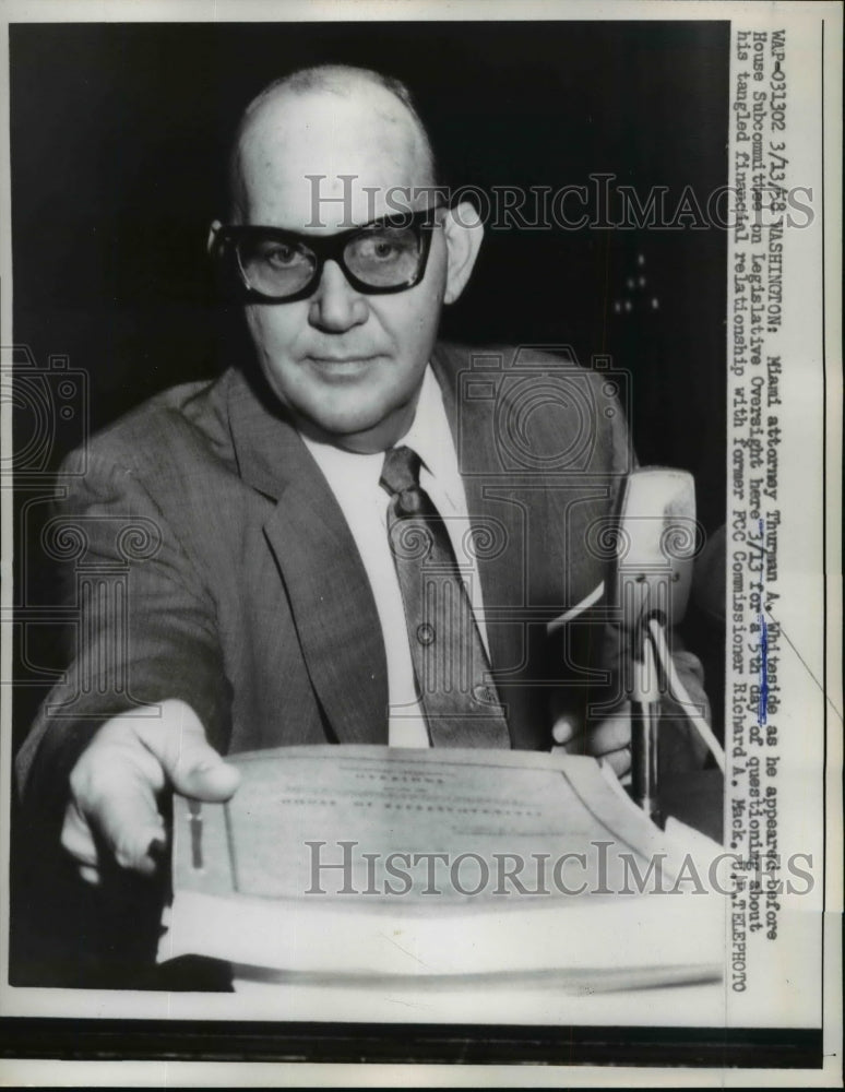 1958 Press Photo T Whiteside Atty Being Questioned About His Finances On 5th Day