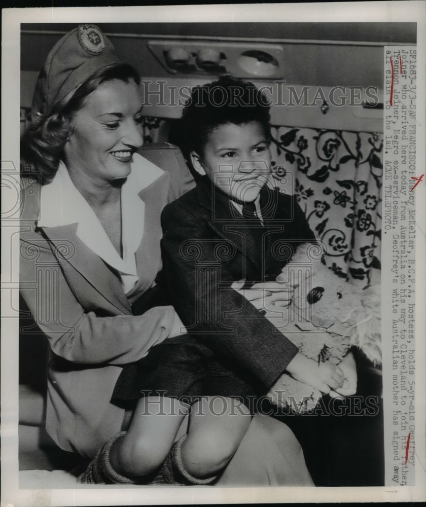 1949 Press Photo Geoffrey Joiner to joined his ex servicemen father at Cleveland