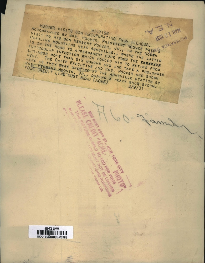 1931 Press Photo President Hoover Visits Son Recuperating From Infection