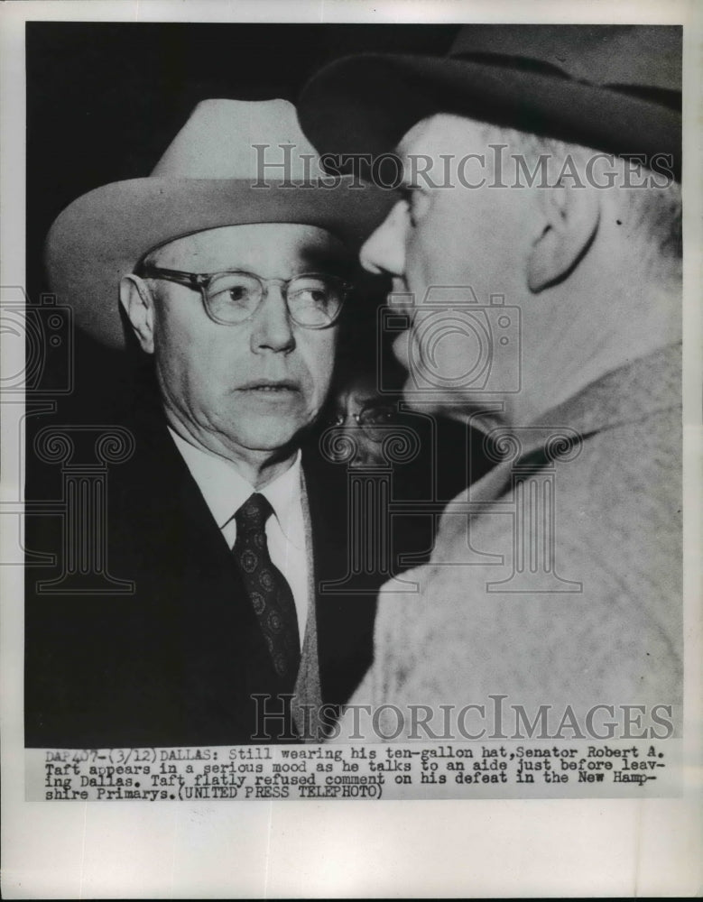 1952 Press Photo Sen Taft Refused Comment on Defeat In New Hampshire Primarys