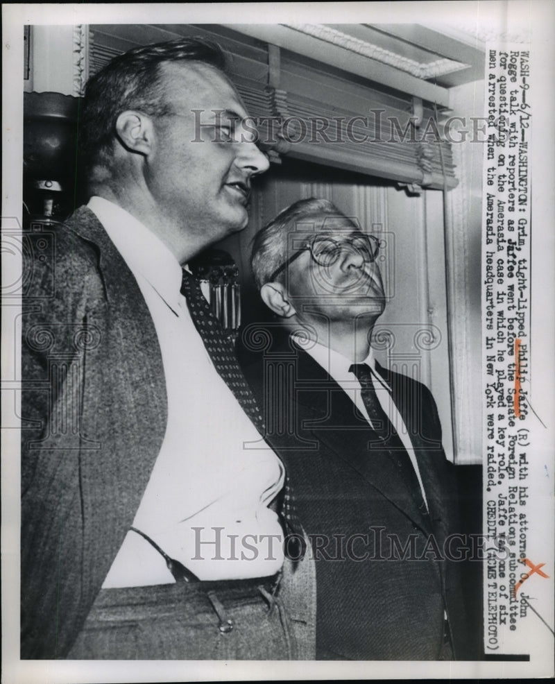 Load image into Gallery viewer, 1965 Press Photo Philip Jaffe and Atty.O.John Rogge went before Senate Hearing

