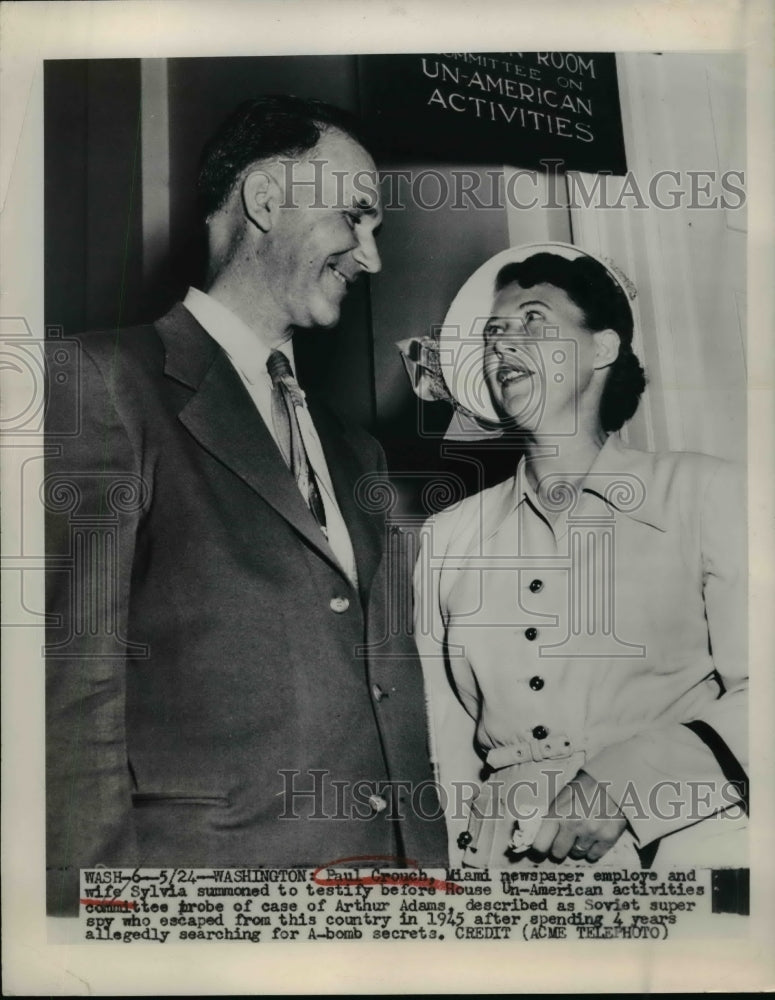Load image into Gallery viewer, 1949 Press Photo Paul Crouch and wife summoned to testify at Un-American Hearing

