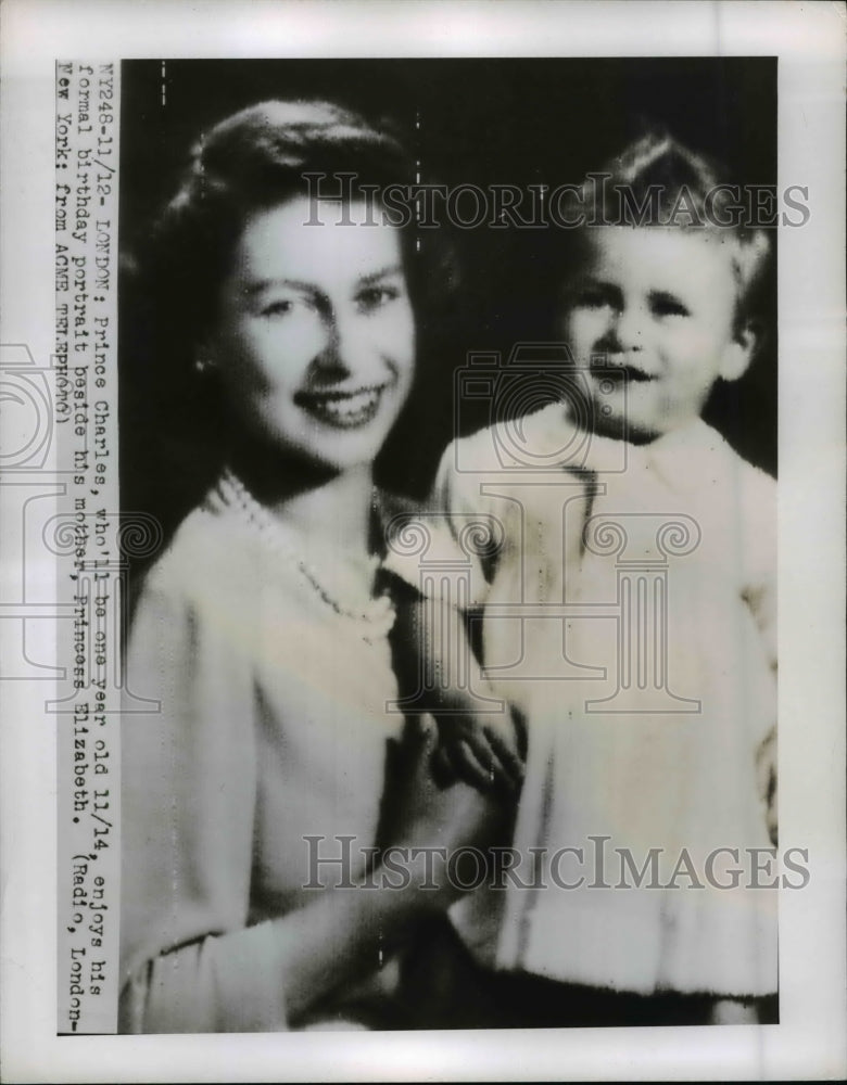 Load image into Gallery viewer, 1949 Press Photo Prince Charles Enjoys His First Birthday With Mother
