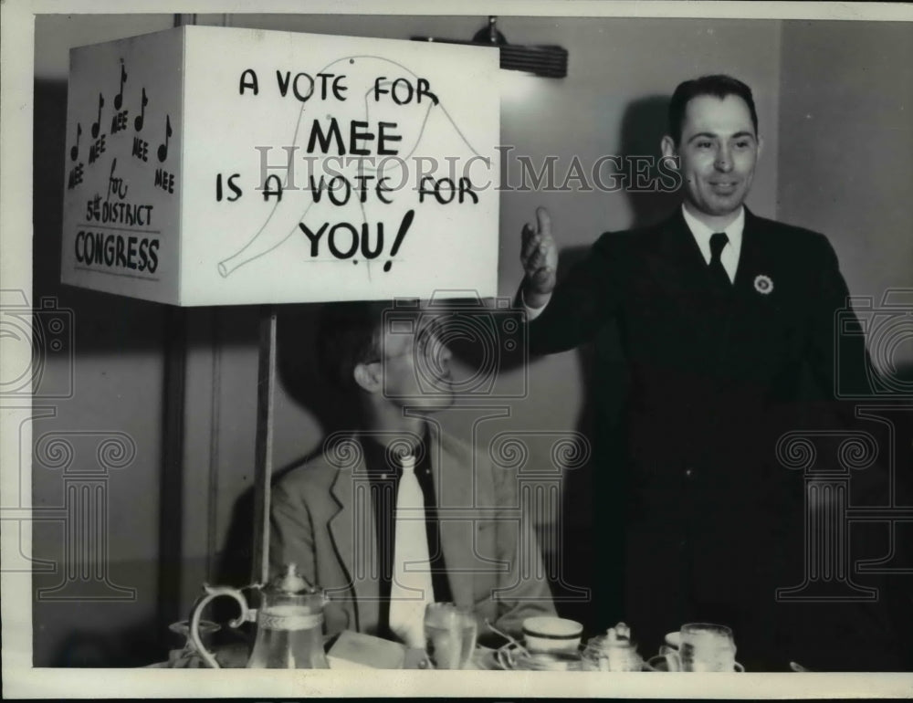 1936 Press Photo J.W. Mee Uses Own Name In Campaign Slogan For Republican Cand