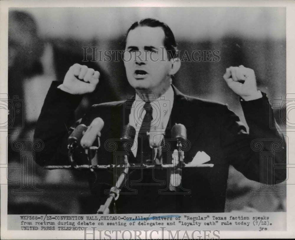 1952 Press Photo Gov.Allen shivers of Texas during debate at Convention Hall