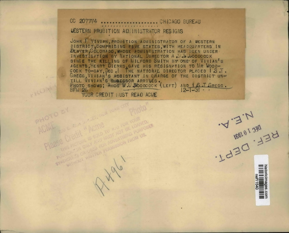 1931 Press Photo Amos Woodcock and S.T.Gregg of the Western District