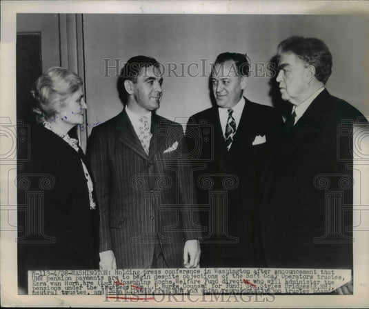 1948 Press Photo Roche, Burke, Bridges, Lewis holding press conference