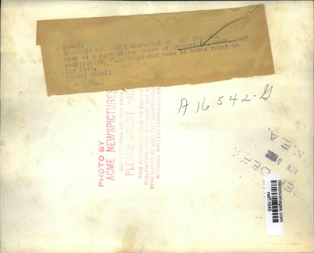 1932 Press Photo Crowd at Greenville Mass. greeted F.D Roosevelt in New England