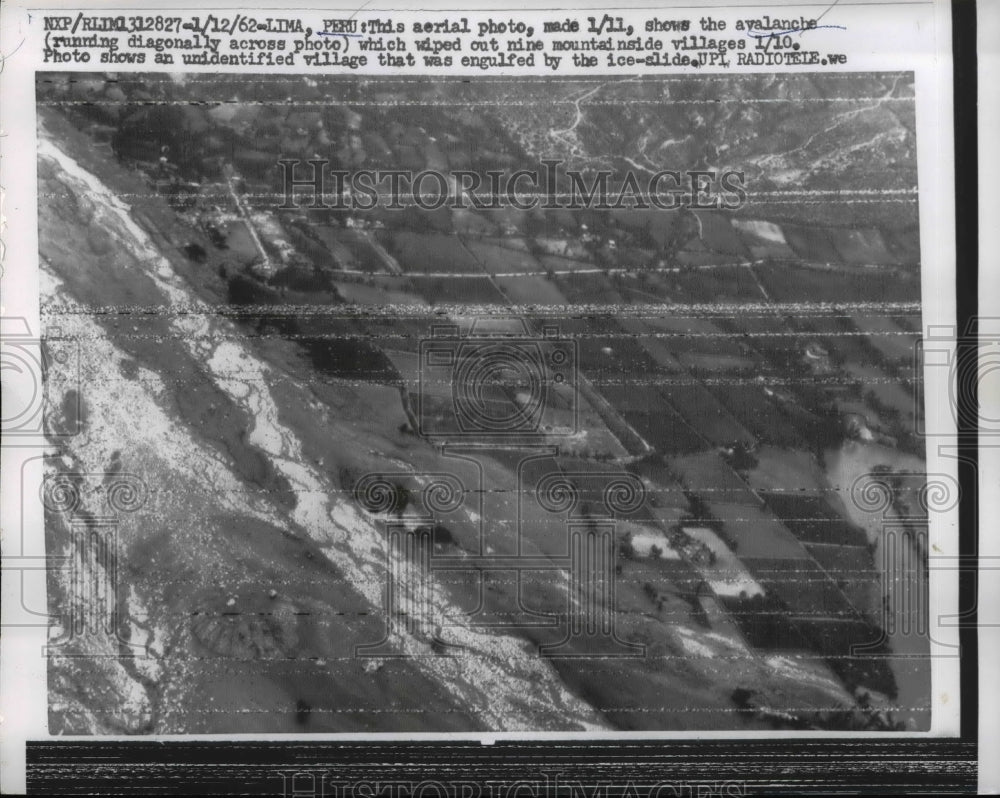 1962 Press Photo Aerial View Shows Avalanche Which Wiped Out Nine Villages