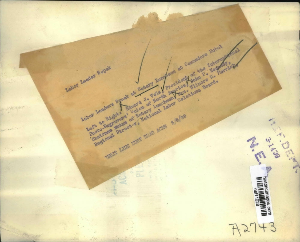 1939 Press Photo Labor Leaders at Rotary Luncheon at Commodore Hotel
